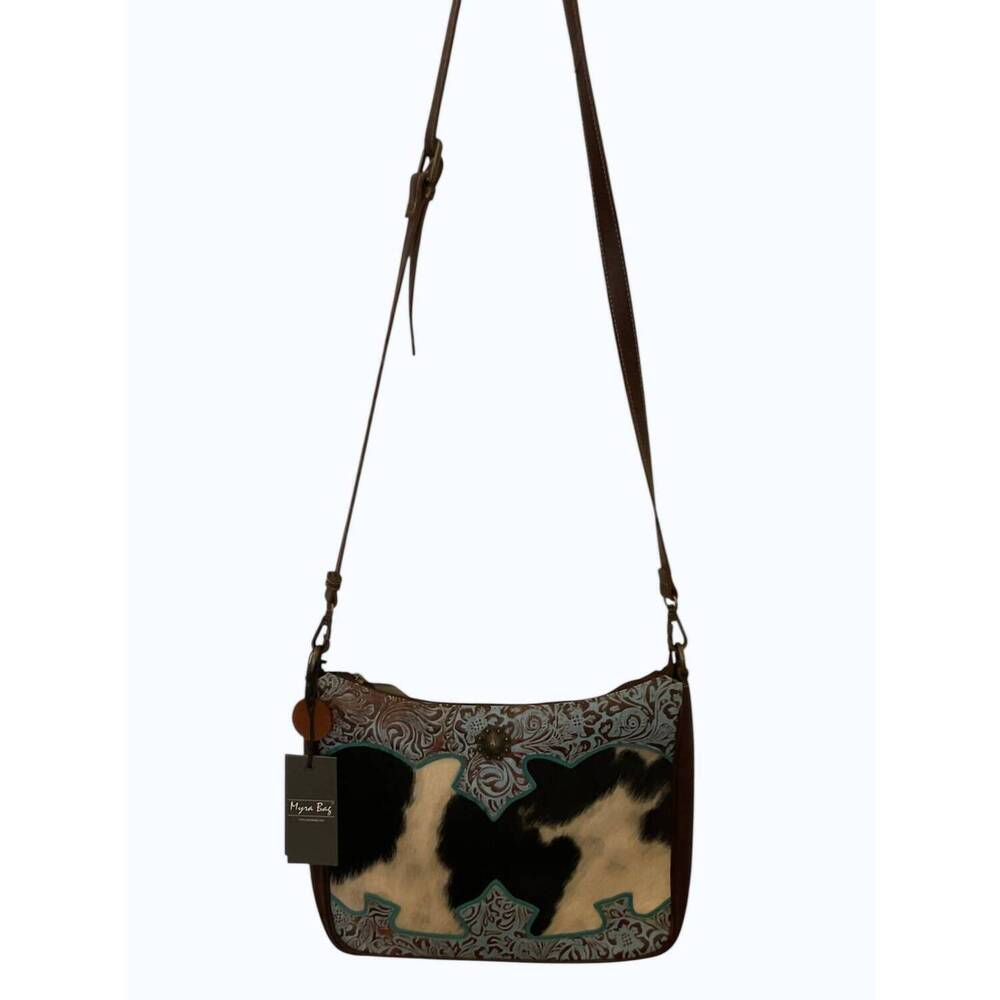 NEW MYRA women's andean leather hairon bag in brown mult